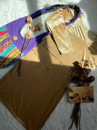 Vintage 90s crushed velvet golden midi dress Gold Size L