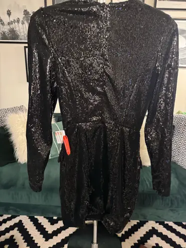 Mac Duggal 26724 Black Sequined Structured Long Sleeve Black Cocktail Mini Dress NWT Size 4 MSRP $258