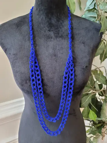 Women's Royal's Deep Blue Velvet Chain Necklace Long Layered Statement Jewelry