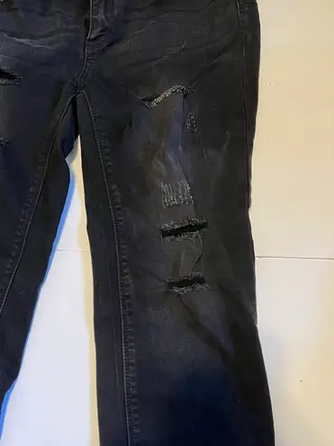 Wax Jean Skinny Jeans Black Distressed Dark Wash Mid Rise Denim