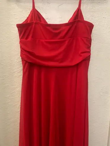 B. Smart Small Red Lined Chiffon Spaghetti Strap Rhinestone Accent Gown Dress