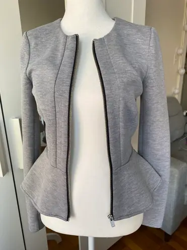 Divided by H&M Women Heather Gray Jacket Blazer Zip Up Peplum Hem Size 4 - Image 3