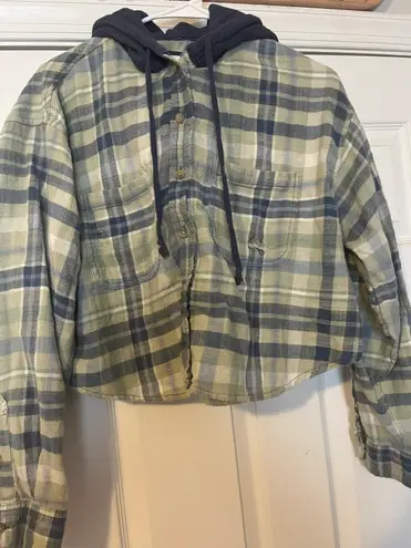 American Eagle Cropped Flannel Hoodie