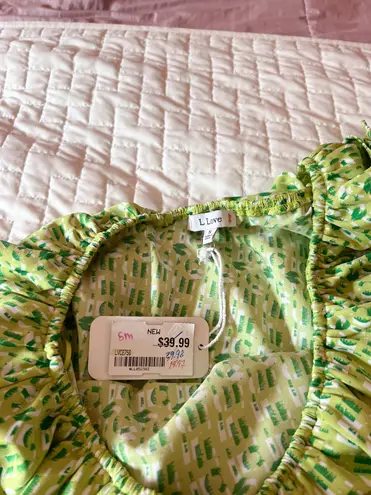 L LOVE Green One Shoulder Ruffle Patterned Dress Size Small