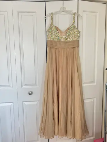 La Femme Sequined Nude Prom Dress