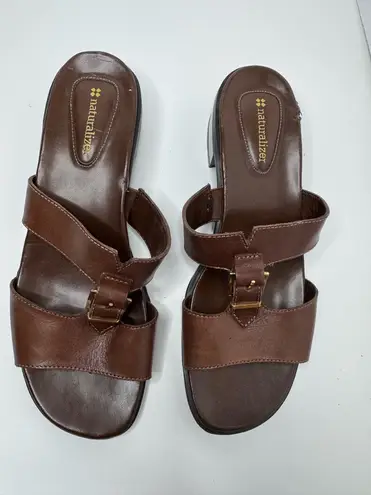 Naturalizer Brown Leather Slip-On Sandals Size 10M