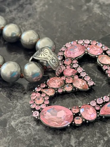 Pink crystal heart necklaces on 12mm Navajo Pearl Style 18” Chain