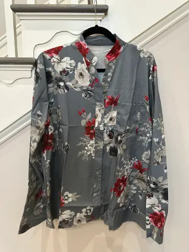 Women's Long Sleeve Floral V Neck Tops Casual Tunic Loose Shirt Button Up Shirt Multi Size L