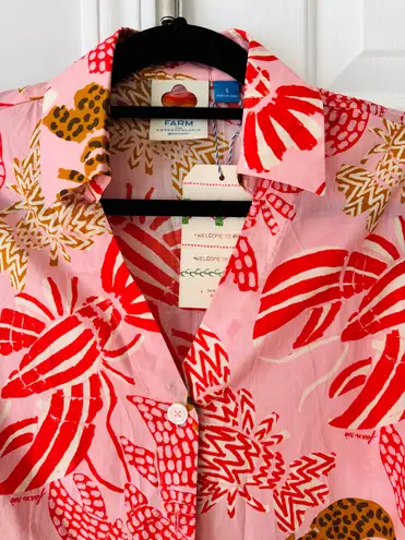 Farm Rio Lobster Print Oversized Button-Front Shirt/Tunic, Size S