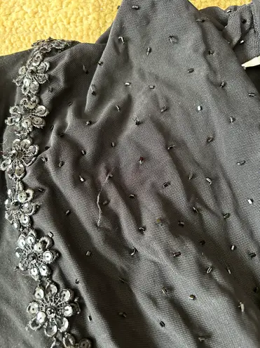 y2k 90’s style Vintage Retro Black Stretch Dressy Floral Sequin Long Sleeve Top