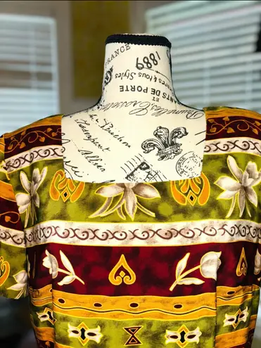 Sag Harbor Women’s Size 12 Striped Floral Shift Dress Short Sleeve Shoulder Pads