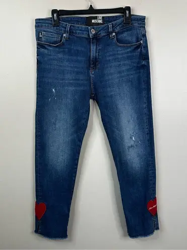 Love moschino Jeans High Rise Heart Patch Cropped Blue Cotton Womens 31