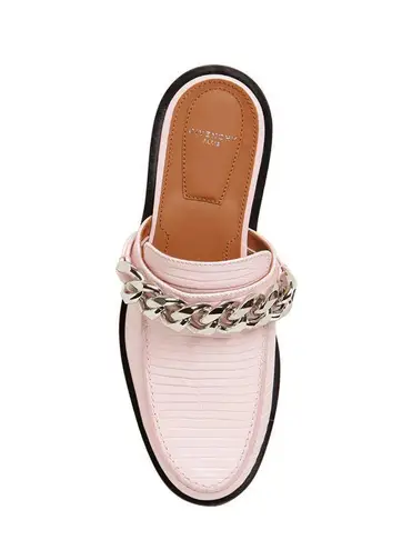 Givenchy 20mm women’s pink lizard embossed chain loafers mules size IT 37 US 7