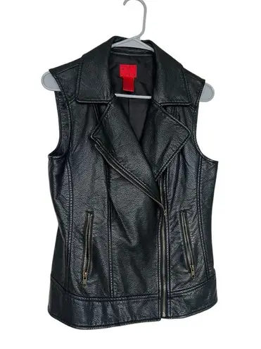 Christina Black Sleeveless Leather Vest with Wide Collar and Asymmetrical Zipper Size M