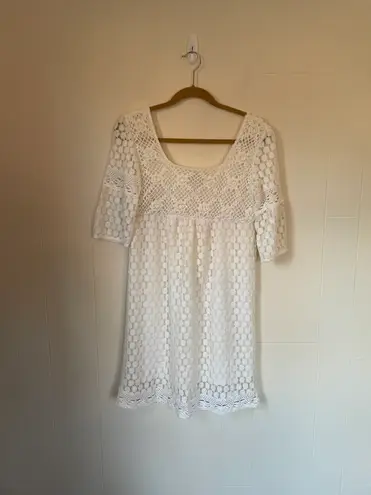 Solitaire white crochet sheath dress half sleeve lined pullover Women’s sx XS/S