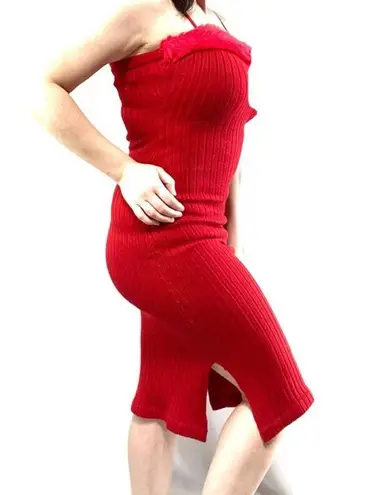 Vintage Naturally Jojo 90s Red Faux Fur Sweater Dress Size Medium