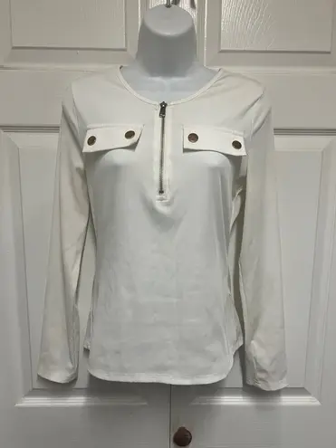 Chicme White Ribbed Zip Up Tunic Top