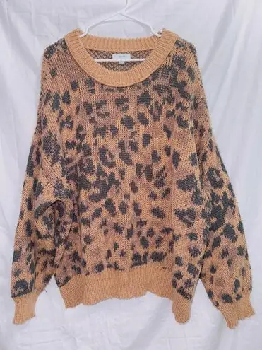 Aerie  Brown Leopard Print Crew Neck Oversized Chunky Knit Sweater size XL