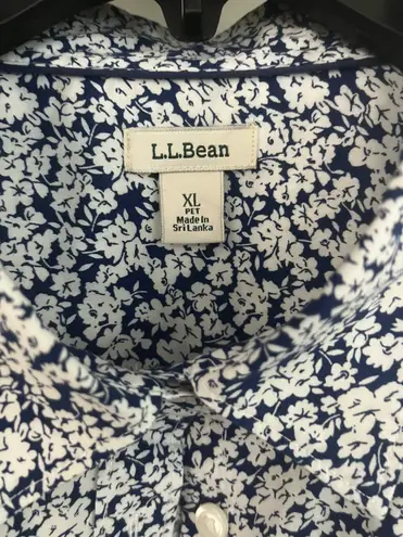 L.L.Bean  size XL blue and white floral button down shirt 