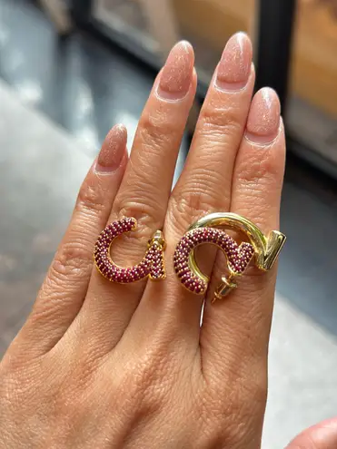 Salvatore Ferragamo NWOT Gold/pink gold-plated brass Gancini hoop earrings