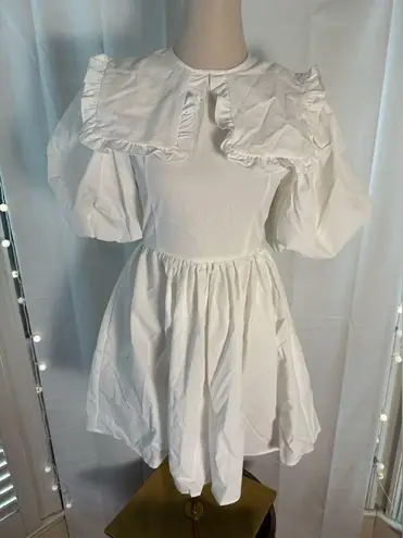 Sister Jane White Puff Sleeve Statement Collar Mini Dress XS