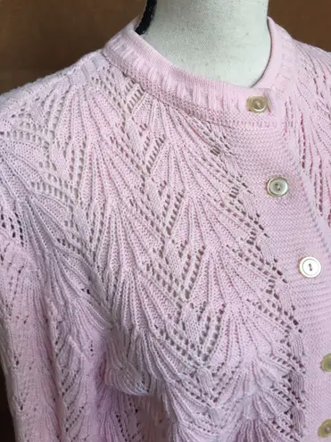 Vintage Cuddle Knits Baby Pink Shell Pattern Relaxed Fit Cardigan Sweater M L Size L