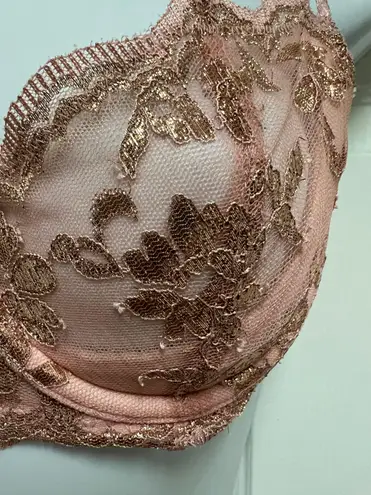 Victoria's Secret Victoria’s Secret Pink Dream Angels Push-Up Lace Gold Floral Bra 