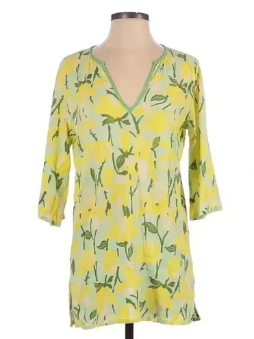 J.Crew  Cotton Tunic Top Beach Coverup Swim Yellow Green Floral Size S Small