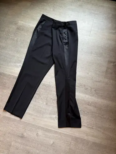 LEWIT Tuxedo Ankle Pants Wool Blend Straight Leg Side Satin Trim Size 16 Black