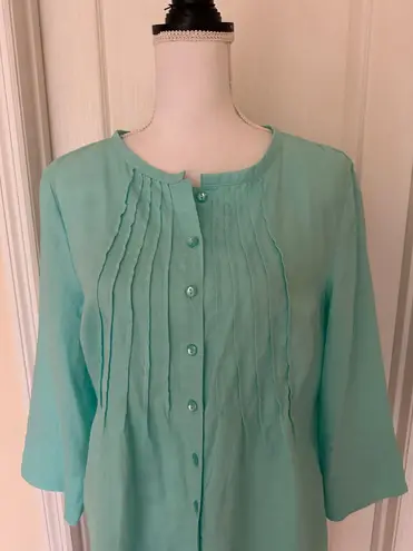 CHOiES Vtg Choices Women’s Linen Teal Blue 3/4 Sleeve Button Front Blouse Top, Sz M