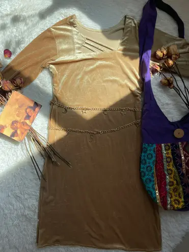 Vintage 90s crushed velvet golden midi dress Gold Size L