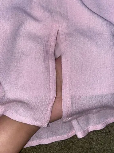 Medium Pastel Pink Lined Lightweight Side Slit Zip Up Short Mini Circle Skirt