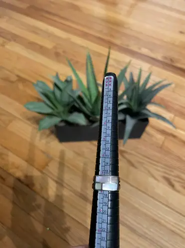 Sterling Silver Vintage .925 Mother of Pearl Inlay Band Ring Pastel Coquette Sz 8 - 7.5