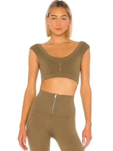 Free People Movement Part Of Me Ribbed Crop Top Sports Bra Army Green XS/S
