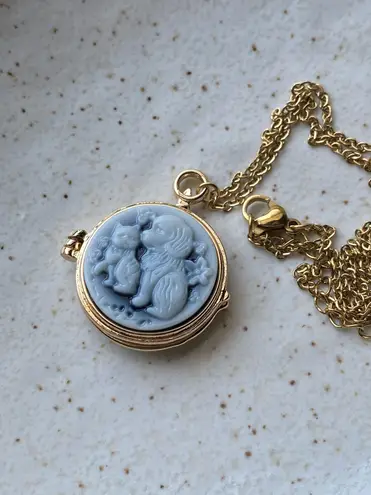 Handmade cute cat & dog antique boho retro vintage style necklace🐈🦮💙