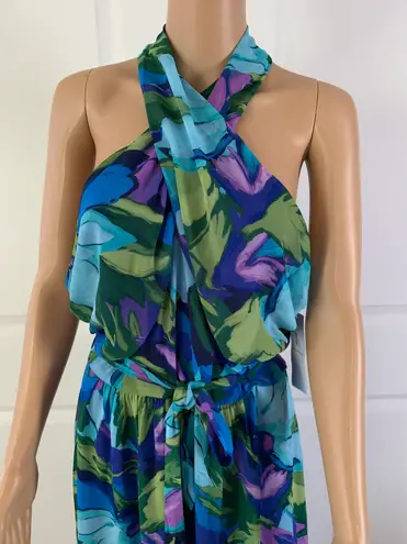 London Times Aquamarine Criss Cross Halter Neck Maxi Dress