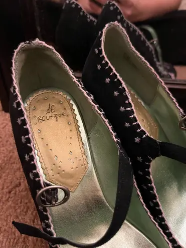 Sam Edelman  Black SE Boutique Faux Suede Peep Toe Mary Jane Heels Womens 9 1/2