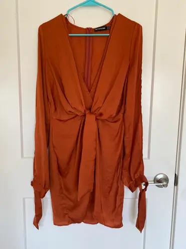 Pretty Little Thing Rust Orange Tie Dress