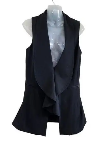 Bisou Bisou Michele Bohbot Ruffle Collared Black Vest Sleek Waist Coat Sz Small