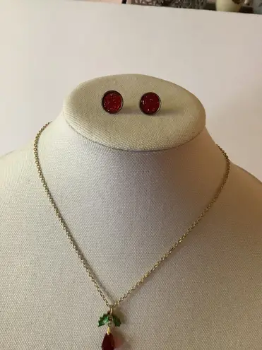 Handmade Vintage To Modern Christmas Necklace Set / Red Cute Earrings