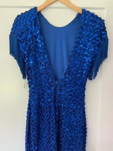 Vintage Royal Blue Sequin Fringe Eras Tour Inspired Mini Dress Size 6