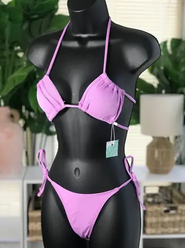 Ribbed Two Piece Tie Bikini Set Size Small