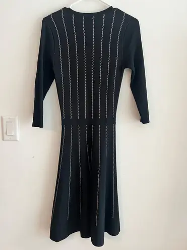 New York And Company Eva Mendes NY & Company Black Knit Fit & Flare Dress Size XS 3/4 Sleeve Striped