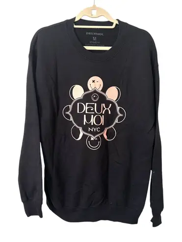 DEUX MOI Viral Restaurant Menu Oversized‎ Sweatshirt NWOT Medium Black