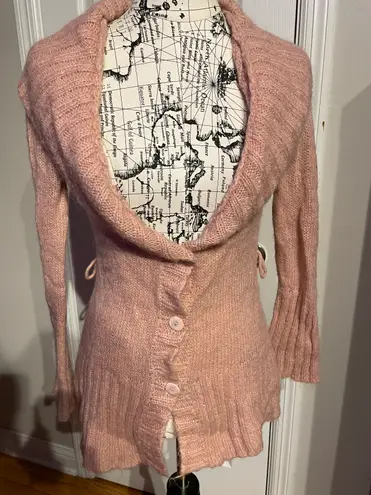 H&M Mohair Chunky Knit Vintage y2k Portrait V-Neck Button-Down Long Sleeve Fit Flare Coastal Cottage Coquette Western Sweater Women's Cardigan XS Pink