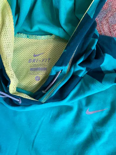 Nike Dri-FIT Hoodie Geometric Patterned Blue Pullover Running Jacket w/ Thumbholes Size M - Image 2