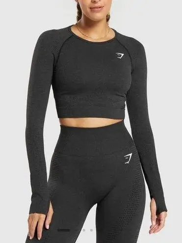 Gymshark Vital Seamless 2.0 Long Sleeve Crop Top - Black Marl