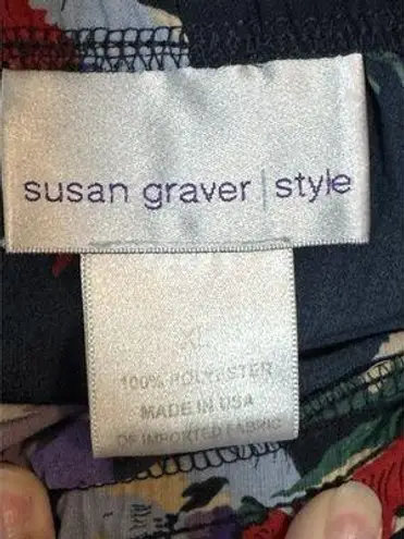 Susan Graver Style Women's Navy Blue Skirt With Flowers, Beautiful, XL