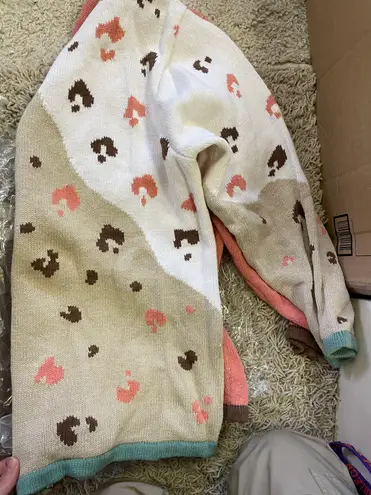 Storybook Knits Vintage Rare 1X Cardigan Palm Tree And Cheetah Print