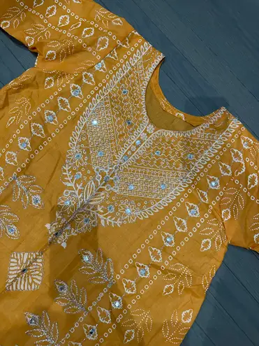 Indian kurta 3pc salwar kameez Embroidery Printed dress size L Color Orange N Size L